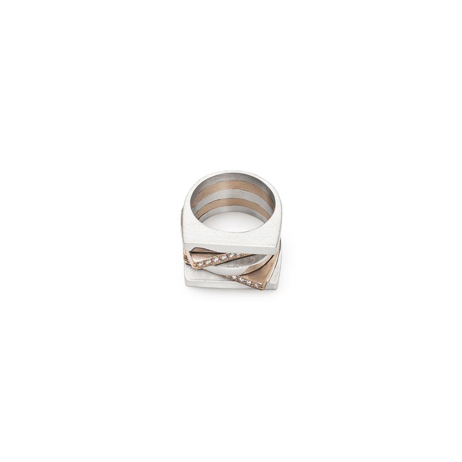 'Congiunzioni' 5 elements mix ring in silver and rose gold CONGIUNZIONI | AN5 F CONPARG AU9R CT.0,30